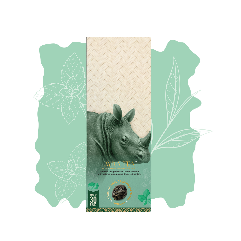 Blooming handcrafted green tea with mint