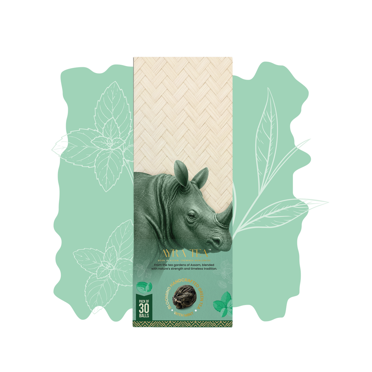 Blooming handcrafted green tea with mint